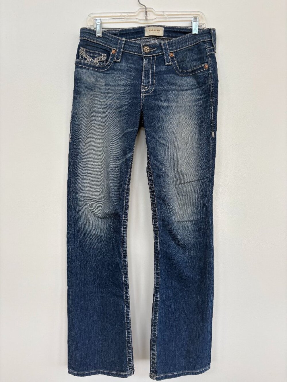 Big Star Mid/Low Rise Boot Cut Distressed Jean - Size 29R. Good Condition.